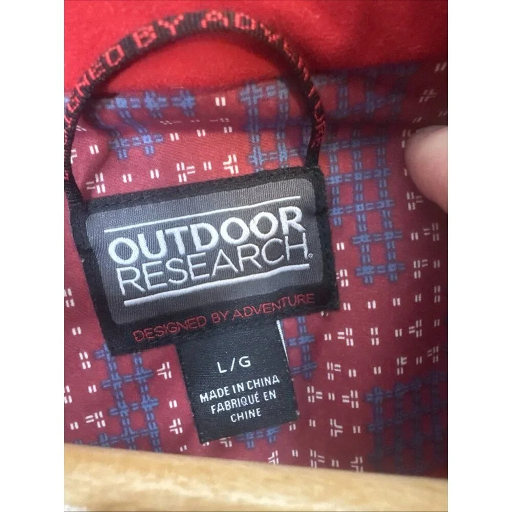 Outdoor Research Hooded Jacket Mens L Red Blue‎ Print Thermore Ski Pertex